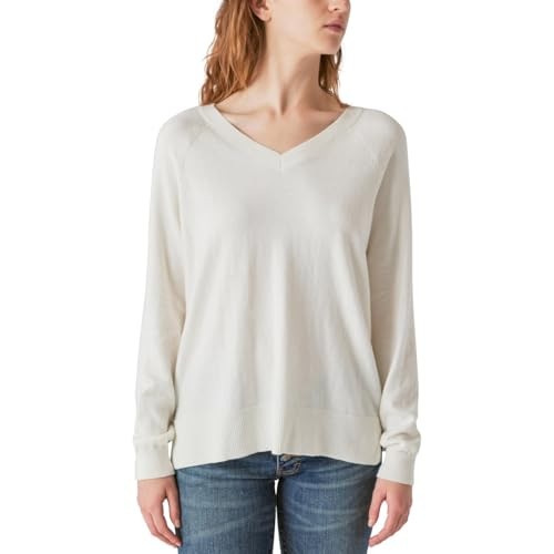 Lucky Brand Women's V-Neck Sweater, Long Sleeves, Side Slits, Cotton Blend (1721756)